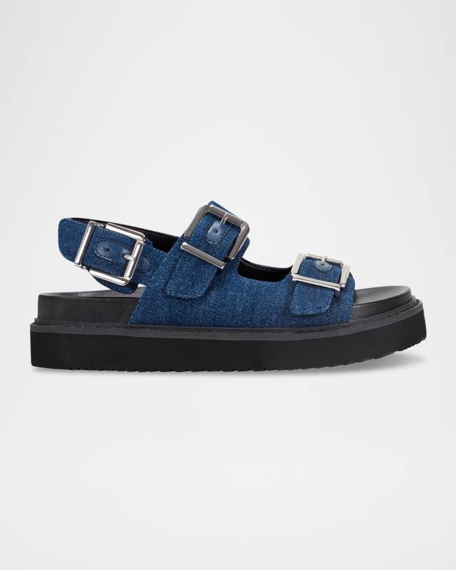 Agenda Denim Dual-Buckle Slingback Sandals